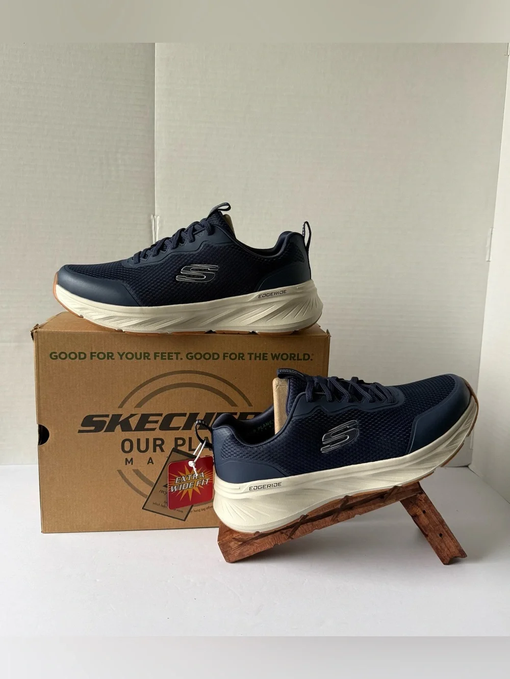 Skechers Edgeride Rekze Sneakers Men’s  9 Extra Wide Fit 232835 Navy White New